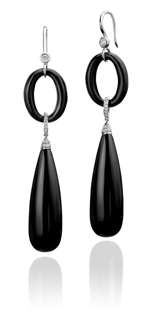 E0248 Oval Carved Black Onyx on French Wire with Bezel Set Diamond and Black Onyx Drops 496x1024 Ivanka Trump 2010 Collection